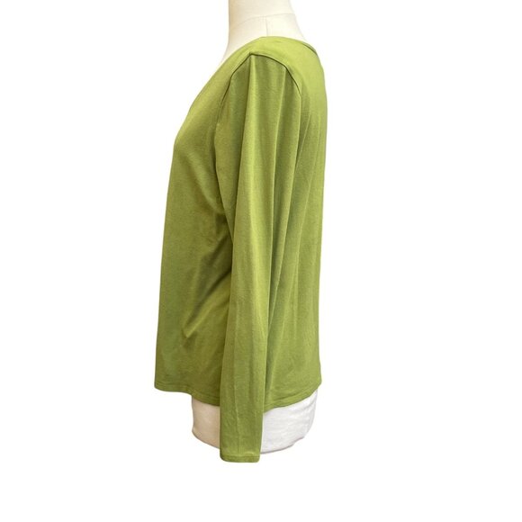 Eileen Fisher Avocado Green Long Sleeve Scoop Neck T-Shirt Top Viscose Large - Picture 2 of 7